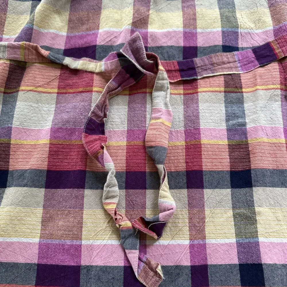 St John’s Bay Midi Sleeveless Summer Dress Plaid Belted Size Medium Pinks Beiges
